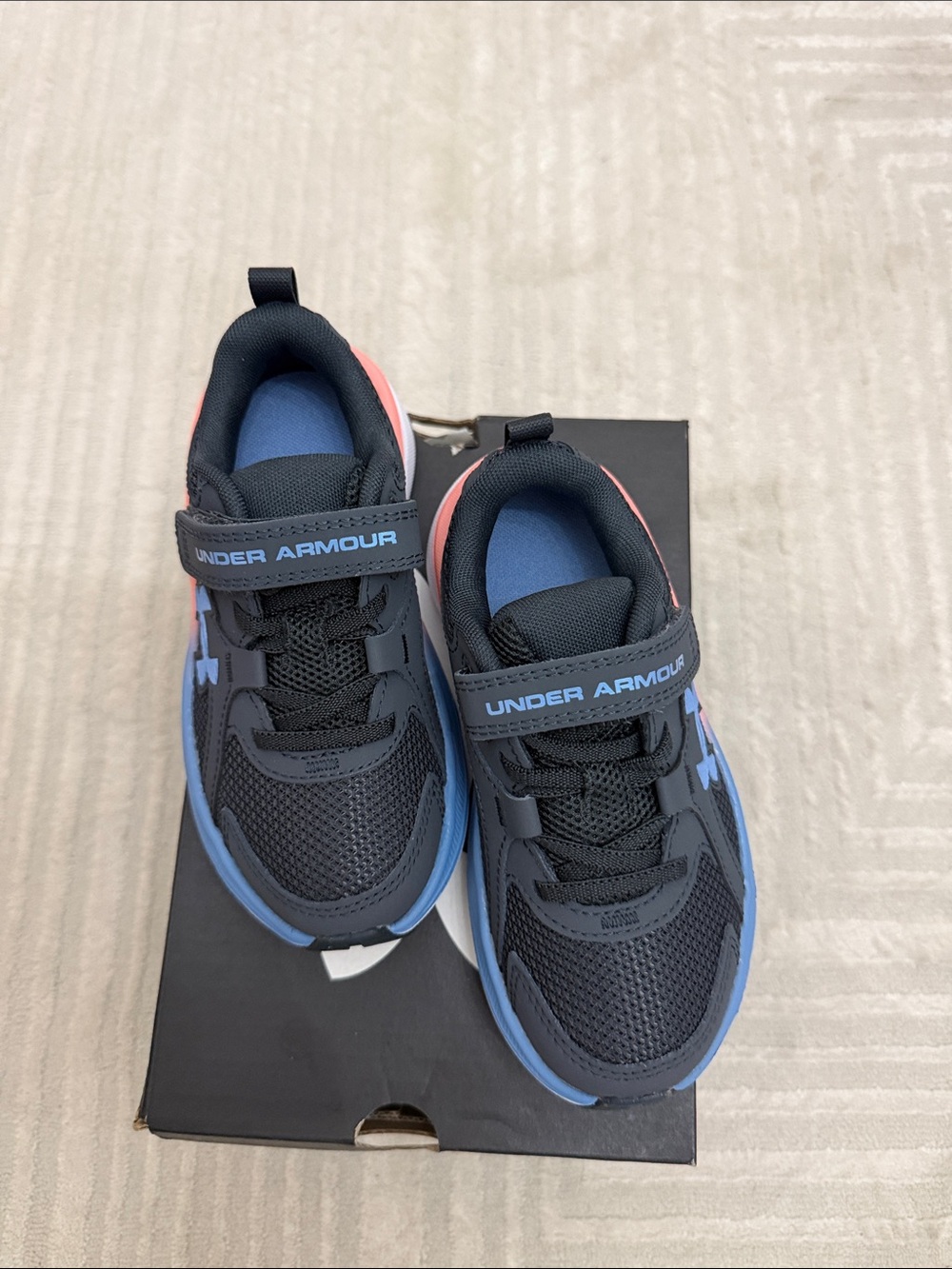 Under Armour Kids Black with Blue and Pink Accent Sneakers